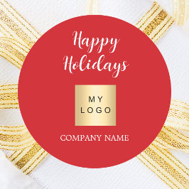 Pegatina Redonda Navidades vacaciones logotipo de negocios rojos