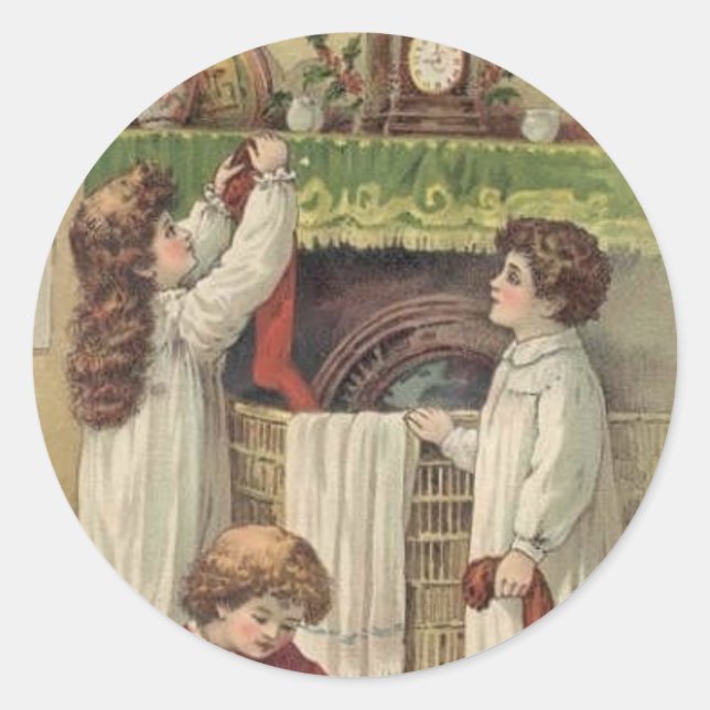 Pegatina Redonda Navidades ventilaron a niños victorianos (Anverso)