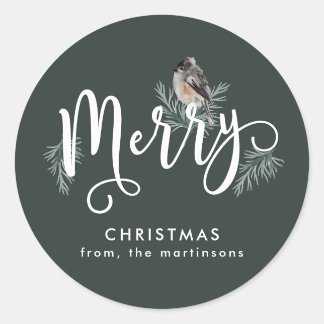 Pegatina Redonda Navidades verdes de invierno con acogedoras vacaci (Anverso)