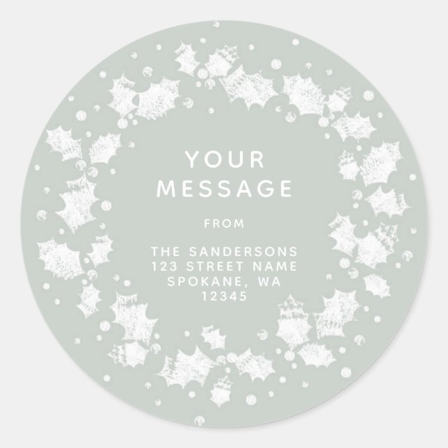 Pegatina Redonda Navidades verdes grises Holly Wreath Dirección de  (Anverso)