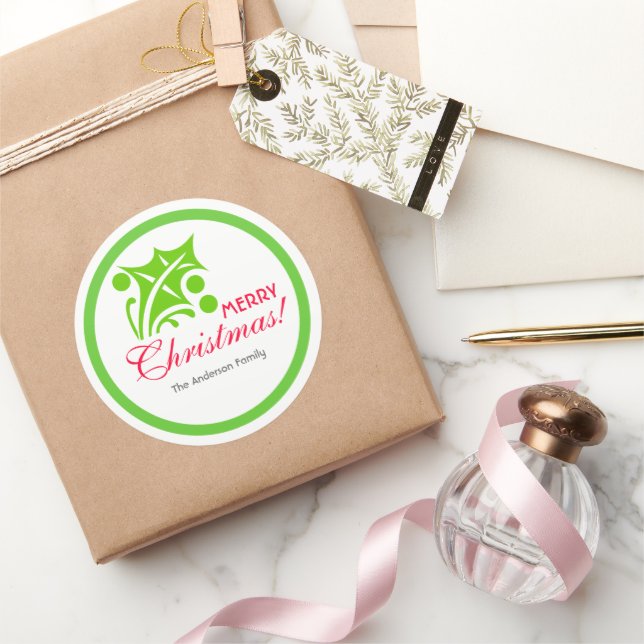 Pegatina Redonda Navidades verdes Holly Leaf (Regalar)