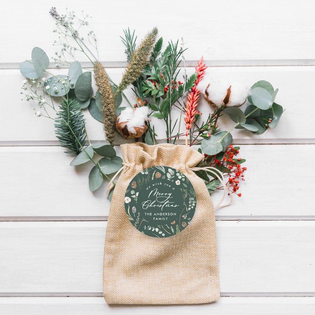 Pegatina Redonda Navidades verdes minimalista elegante foto botánic (Subido por el creador)