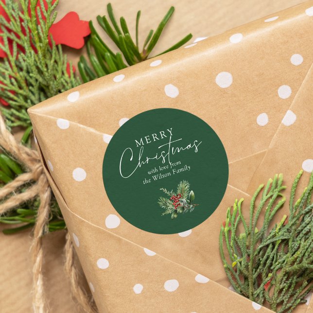 Pegatina Redonda Navidades verdes simples y elegantes Pine deja bay (Subido por el creador)