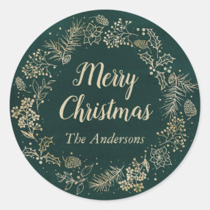 Pegatina Redonda Navidades verdes y de oro en vacaciones de guerra