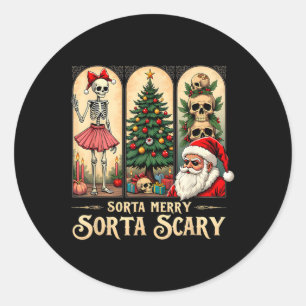Pegatina Redonda Navidades Vibes Skeleton Sorta Merry Sorta Scary