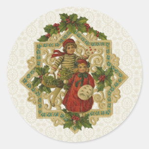 Pegatina Redonda Navidades victorianos de época