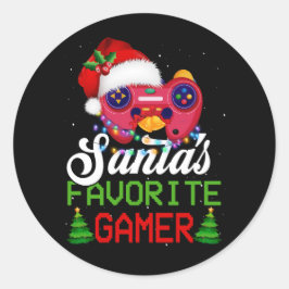Pegatina Redonda Navidades videojuego favorito de gamer Santa