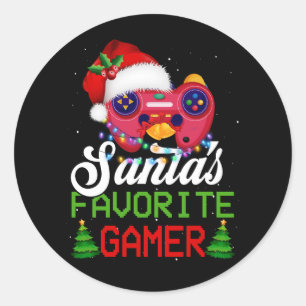 Pegatina Redonda Navidades videojuego favorito de gamer Santa
