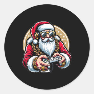Pegatina Redonda Navidades Videojuego Santa Gamer Navidad