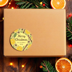 Pegatina Redonda Navidades vino picado amarillo brillante