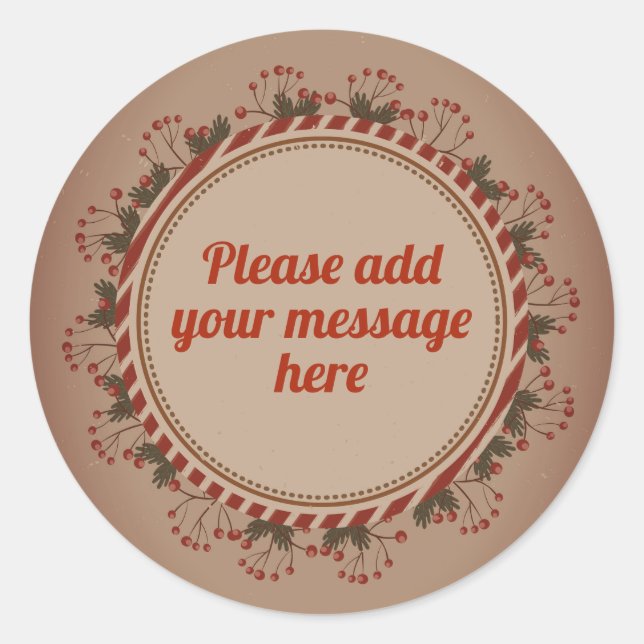 Pegatina Redonda Navidades Vintage Wreath Elegant (Anverso)