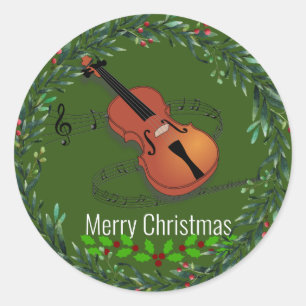 Pegatina Redonda Navidades Violin Music