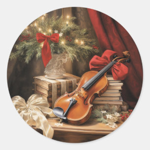 Pegatina Redonda Navidades Violin Music