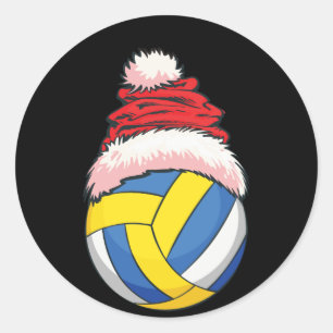 Pegatina Redonda Navidades Voleibol Ball Santa Hat Funny Sport Xm