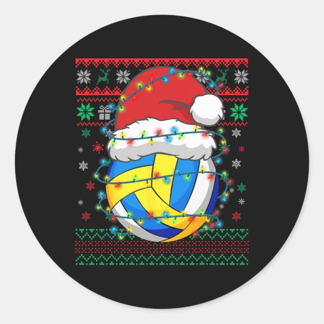 Pegatina Redonda Navidades Voleibol Navidad Gorra Deportivo Santa (Anverso)
