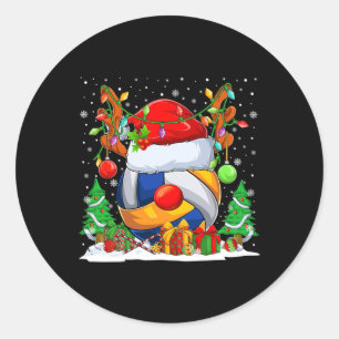 Pegatina Redonda Navidades Voleibol Reindeo &amp; Santa Hat Xmas