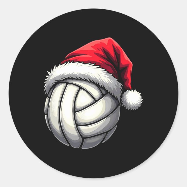 Pegatina Redonda Navidades Volleyball Santa Hat (Anverso)