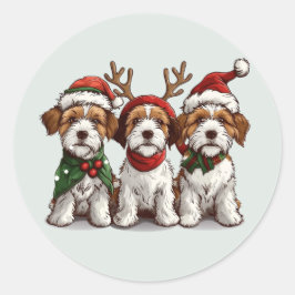 Pegatina Redonda Navidades Welsh Wire Fox Terrier Dogs