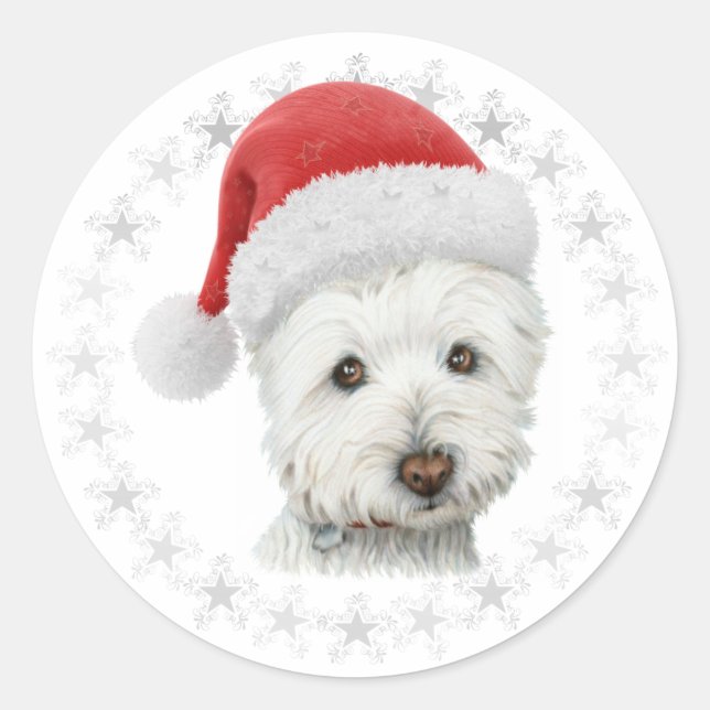 Pegatina Redonda Navidades Westie Dog Art (Anverso)
