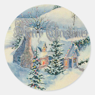 Pegatina Redonda NAVIDADES WINTER HOUSE SCENE 2 de SHARON SHARPE