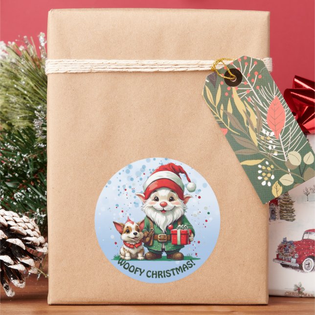 Pegatina Redonda ¡Navidades Woofy! (Vacaciones)