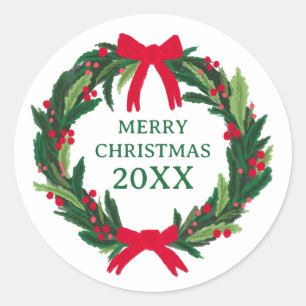 Pegatina Redonda Navidades Wreath Botanicals Foliage PERSONALIZADO 