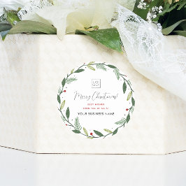 Pegatina Redonda Navidades Wreath Business Add Personalizado Compan