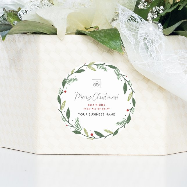 Pegatina Redonda Navidades Wreath Business Add Personalizado Compan (Subido por el creador)