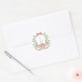 Pegatina Redonda Navidades Wreath Candy Cane Bow | Boda de monogram