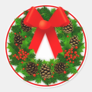 Pegatina Redonda Navidades Wreath con Bow