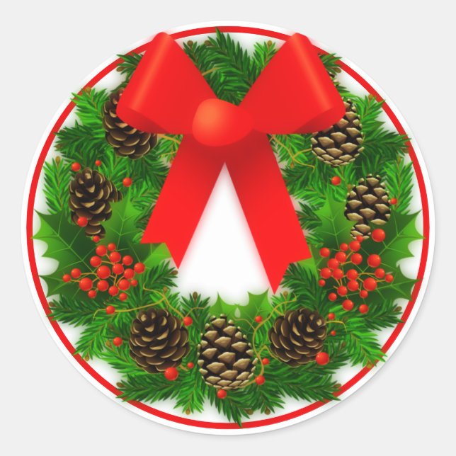 Pegatina Redonda Navidades Wreath con Bow (Anverso)