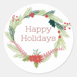 Pegatina Redonda Navidades Wreath Felices Fiestas