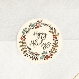 Pegatina Redonda Navidades Wreath Happy Holidays