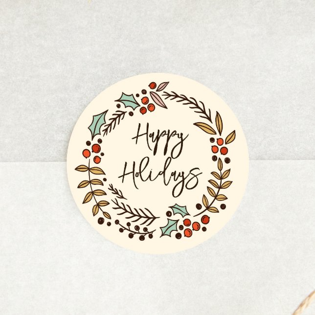 Pegatina Redonda Navidades Wreath Happy Holidays (Subido por el creador)