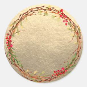 Pegatina Redonda Navidades Wreath Jam Can Homemade Gold Mason Jar