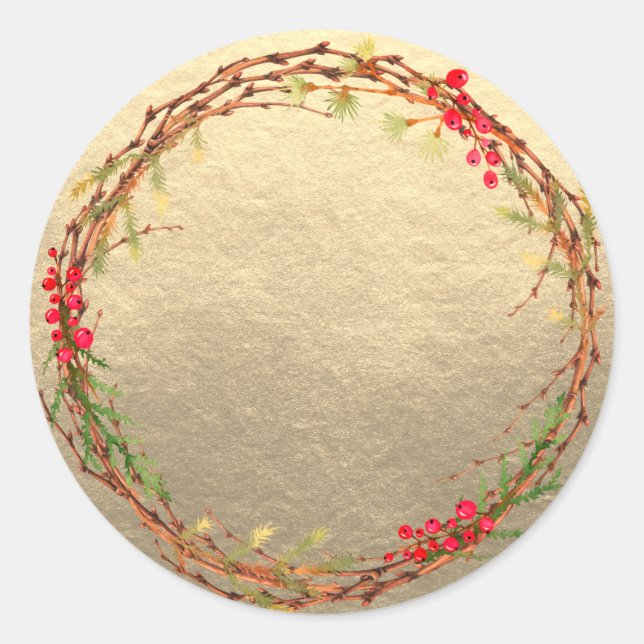 Pegatina Redonda Navidades Wreath Jam Can Homemade Gold Mason Jar (Anverso)