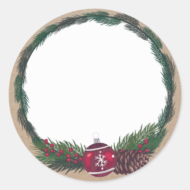 Pegatina Redonda Navidades Wreath Merry Christmas Blank (Anverso)