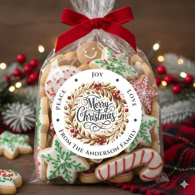 Pegatina Redonda Navidades Wreath Peace Joy Love (Subido por el creador)