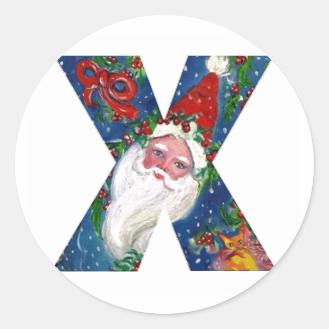 PEGATINA REDONDA NAVIDADES X CARTA / SANTA CLAUS CON RIBBÓN ROJO (Anverso)