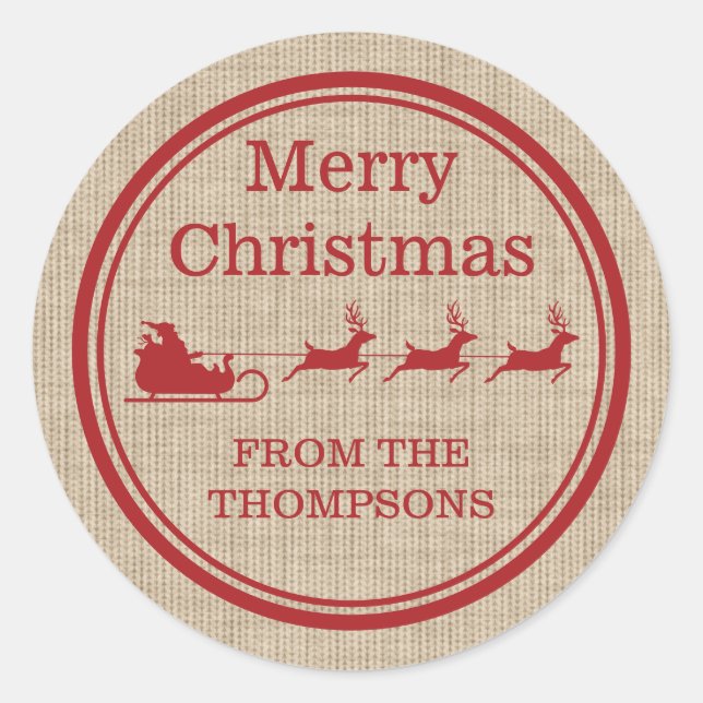 Pegatina Redonda Navidades Y Personalizados De Santa Sleigh Rojo Y  (Anverso)