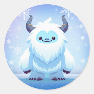 Pegatina Redonda Navidades/yeti de invierno