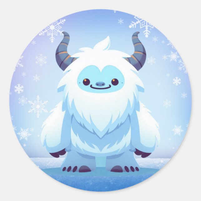 Pegatina Redonda Navidades/yeti de invierno (Anverso)