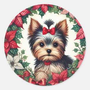 Pegatina Redonda Navidades Yorkie