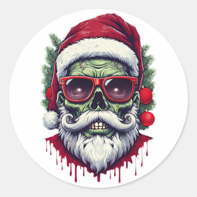 Pegatina Redonda Navidades zombi (Anverso)