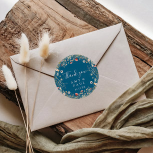 Pegatina Redonda Navy Bliss Boho Wildflower Gracias a Boda Favor
