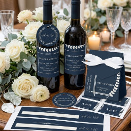 Pegatina Redonda Navy Blue and Ivory Elegant  Monogram Wedding