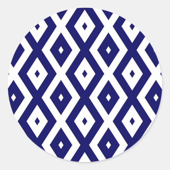 Pegatina Redonda Navy blue and white diamond pattern (Anverso)
