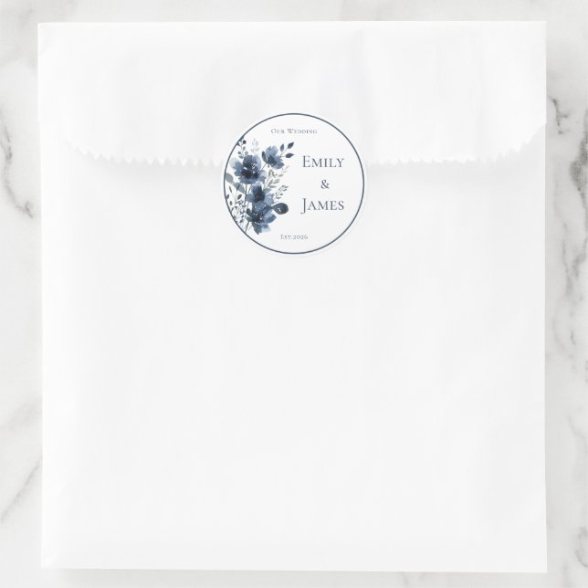 Pegatina Redonda Navy Blue Botanical Wedding (Bolso)