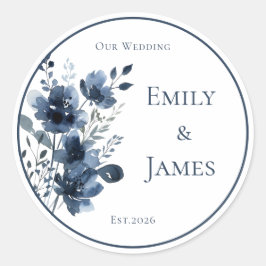 Pegatina Redonda Navy Blue Botanical Wedding
