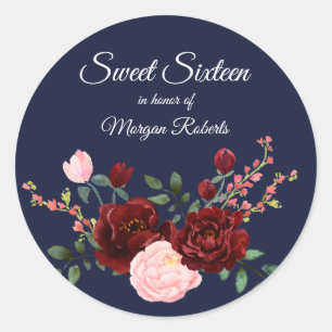 Pegatina Redonda Navy Blue burgundy rosa rosa dulce SIxteen
